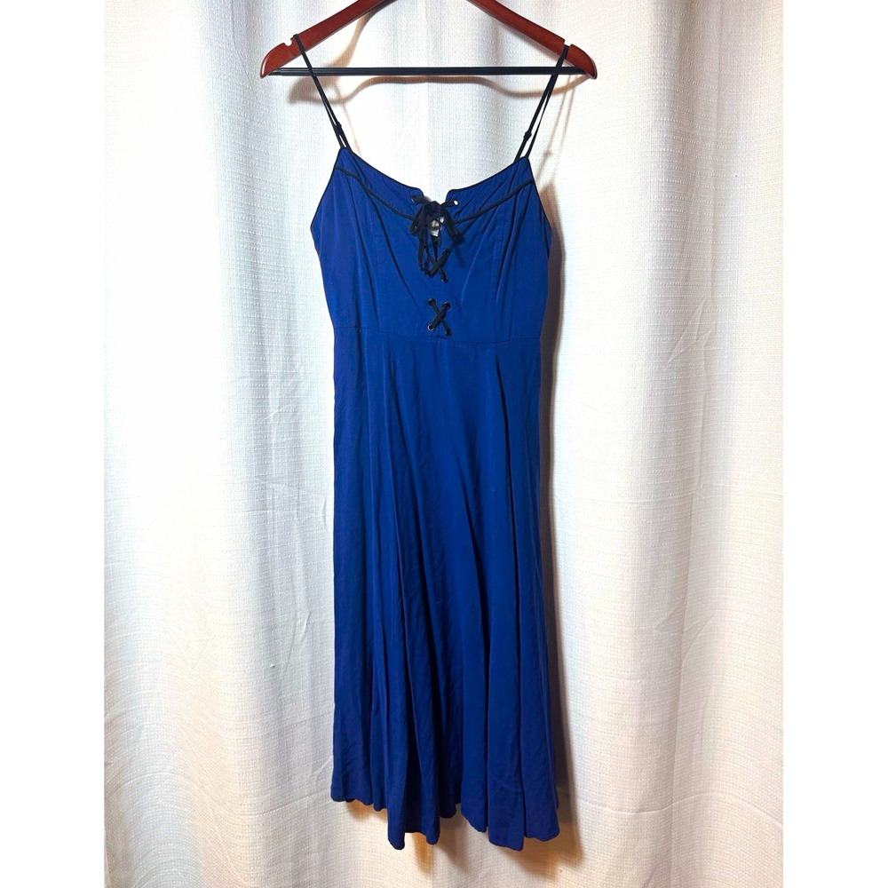 Lace Up Corset Midi Dress 6 Blue Grommet A-Line Whimsigoth Fairy Grunge 90s Goth